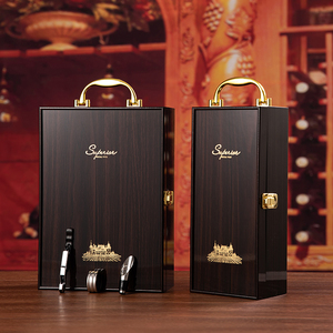 高档钢琴烤漆红酒礼盒包装盒单双四六瓶木盒2支装定制葡萄酒皮箱