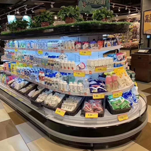 环岛柜水果蔬菜保鲜柜大型冷藏中岛椭圆八角环形喷雾展示超市商用