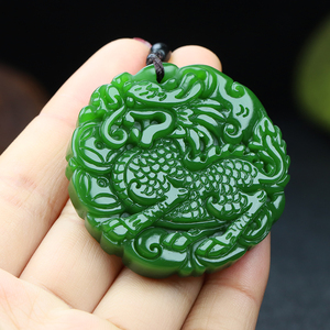 新疆和田玉碧玉麒麟吊坠天然玉石金钱麒麟挂件菠菜绿山料项链玉佩
