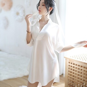 性感火辣睡衣女薄款雪纺白色睡裙骚衬衫制服诱惑透明情趣内衣套装