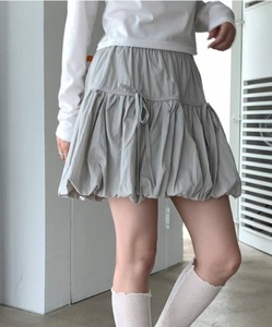 韩国小众压褶复古蓬蓬半身裙设计感松紧腰绑带花苞裙甜酷灯笼短裙