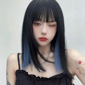 假发短发女夏季自然仿真挑染全头套lisa同款网红挂耳染漂染假发套