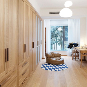 北美红橡木原木衣柜北欧风全实木主卧室玻璃门衣帽间别墅全屋定制