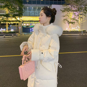 一木 白色羽绒服女中长款2023年冬季新款韩版时尚加厚大毛领外套
