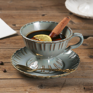 美式陶瓷咖啡杯碟窑变釉复古杯子下午茶花茶杯碟欧式大口拉花茶具