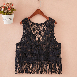 马甲女夏薄款外穿蕾丝小坎肩外搭无袖镂空开衫女式小马夹流苏背心