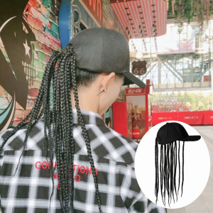 脏辫假发帽子一体男嘻哈非洲马尾辫子鸭舌帽个性假发头套男直接戴