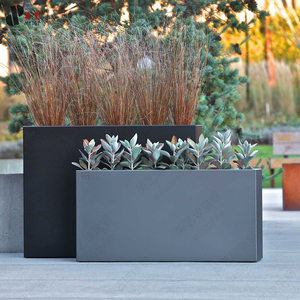 简约现代玻璃钢花箱商场酒店户外方形花盆可移动花槽组合美陈定制_阿