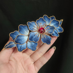 晗雪轩蓝靛仿点翠掐丝蓝色渐变非遗绒花发簪古风汉服配饰复古怀旧