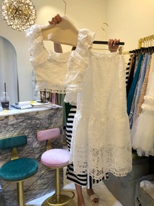 韩国东大门夏装新款时尚蕾丝吊带背心上衣+休闲半身裙两件套装女