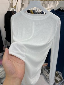 韩国东大门春季新款白色简约薄款打底内搭休闲圆领长袖t恤上衣女