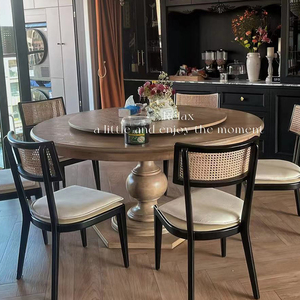 法式复古橡木实木圆餐桌椅子组合餐厅家用美式小户型简约吃饭桌子