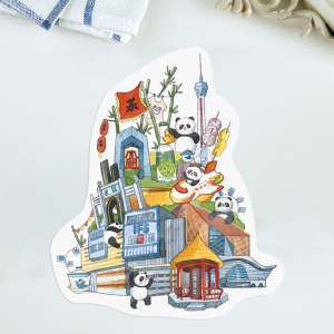 【桃子七】《胖哒游成都》单张加厚创意明信片四川旅行美食建筑