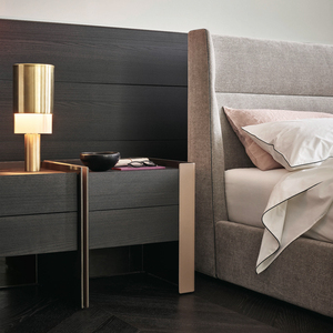 意式轻奢床头柜长款实木创意现代简约卧室设计师边柜马鞍皮斗柜长
