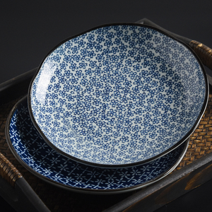 波佐见日本进口盘子菜盘家用和风今様古染菊型盘创意陶瓷餐具礼盒