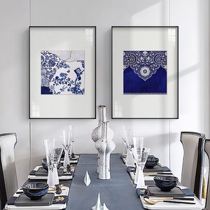 新中式客厅装饰画软装蓝色青花瓷挂画中国风餐厅酒店样板间抽象壁