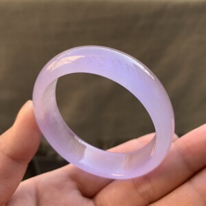 0381缅甸翡翠冰种紫罗兰粉紫满色小口径贵妃椭圆女手环玉石镯子54
