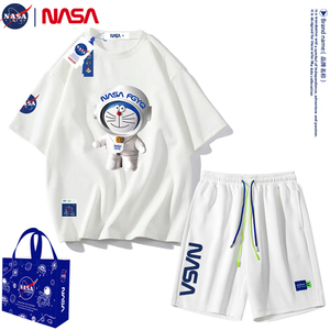 NASA旗舰店联名短袖t恤男女纯棉夏季潮牌ins宽松情侣体恤运动套装