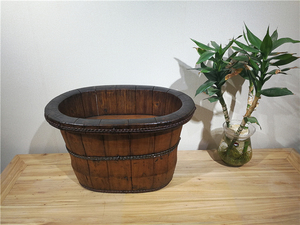 木质足浴盆洗脚木盆泡脚木水盆椭圆木盆带脚水盆收纳盆摆件