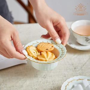点心茶点盘ins田园风复古描金手绘陶瓷欧式奢华糖盘骨碟中古摆件