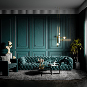 美式baxter美容院轻奢别墅客厅软装商务酒店工作室孔雀绿四人沙发