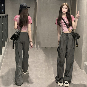 小清新短袖上衣服搭配工装裤套装女装霸气酷女孩穿搭帅气痞帅酷飒