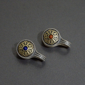 大号925银藏式配饰文玩卡子天然南红青金双面十字杵六字真言纯银