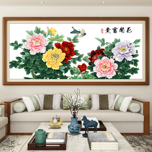 5d钻石画满钻客厅简约现代牡丹花开富贵贴钻十字绣2022新款钻石绣