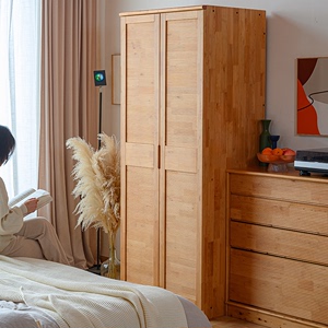 2门衣柜0.8米柏木儿童实木简易立柜木质衣橱卧室储物柜单门原木