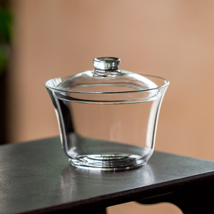 中式加厚玻璃盖碗泡茶杯耐热透明手抓壶不烫手单个带盖茶盏绿茶器