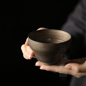 大号手工薄胎铁锈釉茶杯斗笠杯陶瓷中式品茗茶杯茶盏个人杯主人杯