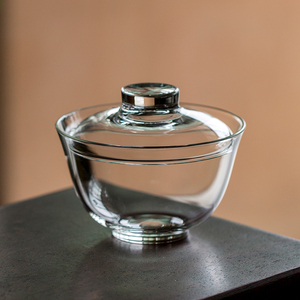 加厚玻璃绿茶盖碗泡茶杯中式透明手抓壶耐热不烫手单个带盖茶盏杯
