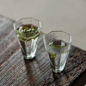 三点水中式耐热玻璃功夫茶杯品茶杯绿茶杯子茶具套装锤纹复古透明