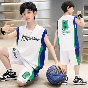 夏季男童儿童背心运动两件套速干衣男孩无袖篮球服套装足球训练服