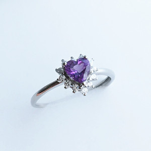 捡漏天然紫水晶戒指心形紫水晶排戒爱心戒指朋友生日礼物首饰品