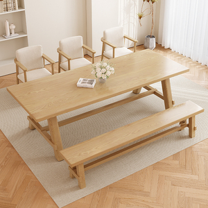 北欧白蜡木家用长条餐桌椅客厅实木桌子简约日式原木大书桌工作台