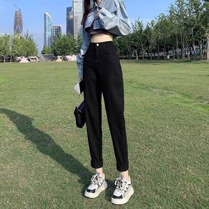 黑色哈伦萝卜牛仔裤女2024年夏季薄款新款梨型身材小个子老爹裤子