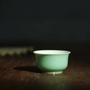 震山堂手工茶杯翠绿釉如是杯单个主人杯大号个人专用杯薄胎仿古