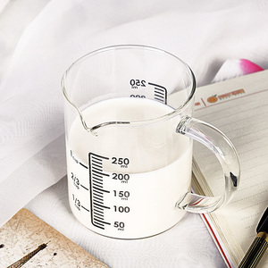 明尚德耐热水玻璃量杯带把手刻度杯子家用冲奶粉烘焙250毫升测量