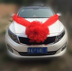 自制车头结婚大红花婚礼婚车 超大红粉纱花婚庆装饰用品