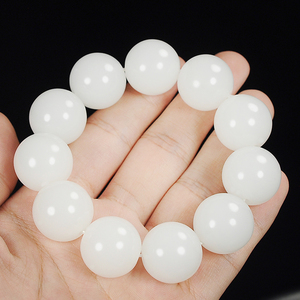 天然新疆和田玉手串男女款羊脂级白玉手链20mm圆珠羊脂白玉石珠链