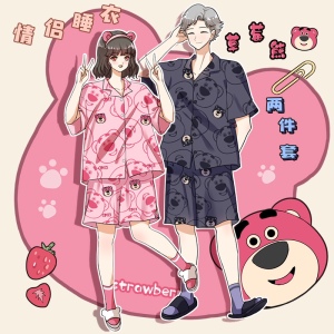 卡通情侣睡衣夏季纯棉短袖男女士可爱学生薄款家居服套装