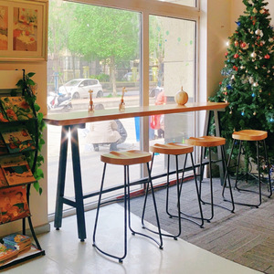 实木服装店办公休闲区靠窗长条桌酒吧清吧桌椅家用阳台靠墙吧台