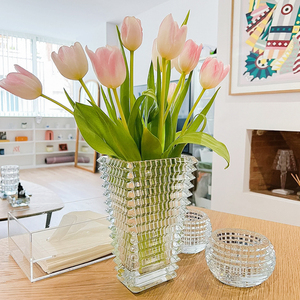 郁金香花瓶玻璃透明专用巴拉卡水晶浮雕璀璨方型方形方口锥形t型