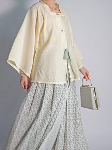 青柳立夏 汉服天丝麻半袖明制纯色5个色日常方领对襟半袖短衫夏