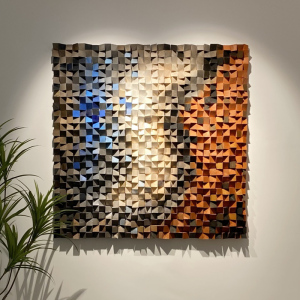 后现代实木马赛克装饰画客厅墙面玄关装饰木头立体挂画艺术装置画