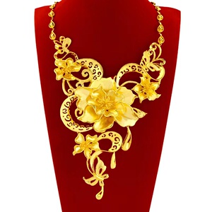 沙金新娘大花花朵项链套装仿真黄金婚庆假金结婚三金陪嫁镀金首饰