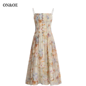 ONOE2024夏季新款法式印花三亚海边度假高级感长款吊带连衣裙超仙