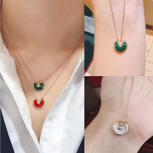 cartier/卡地亚项链18k玫瑰金护身符大小号白贝母红玉髓锁骨链女