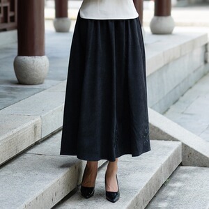 包邮秋冬民国风复古女装中长裙加厚暗纹提花棉松紧腰大摆半身裙